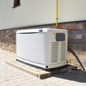 A large, white backup generator