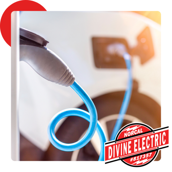 garage ev charger plugged into car