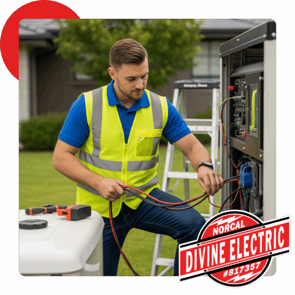 Electrician working on generator