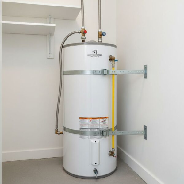 modern water heater securely strapped to a wall for earthquake safety