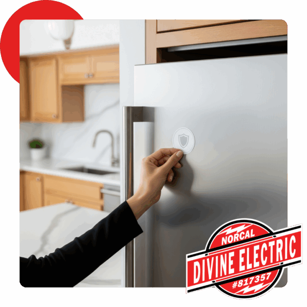 Placing sticker on fridge