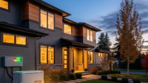 Illuminated home with standy Generac Generator