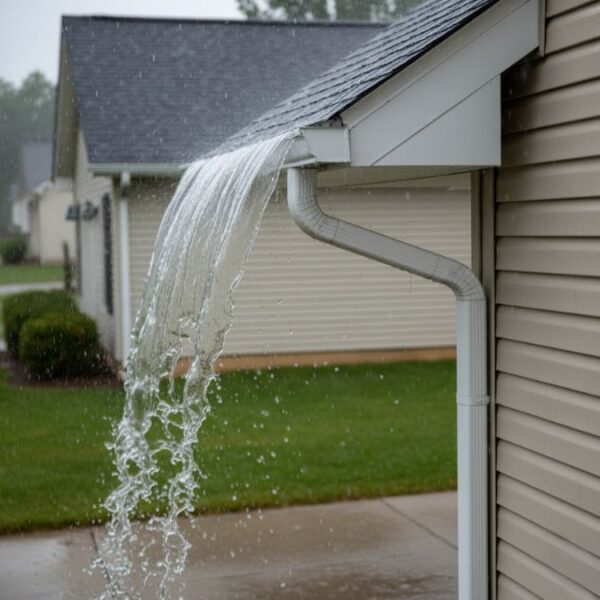 water pouring out of a gutter