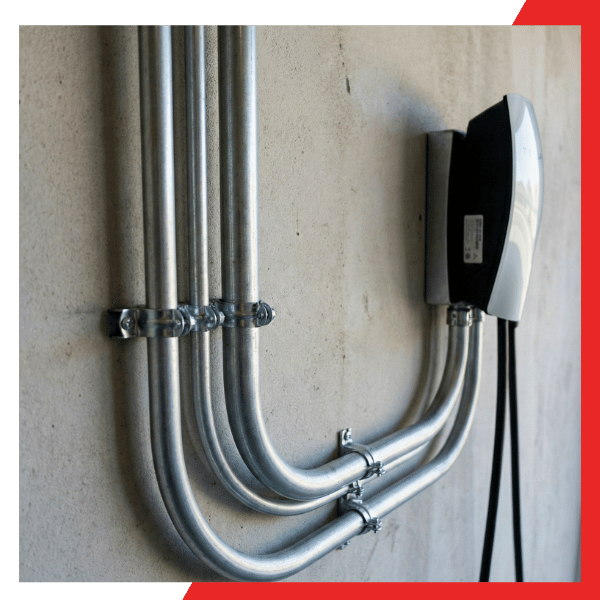 Professional conduit run for a Tesla wall connector installer San Rafael project in a residential garage.