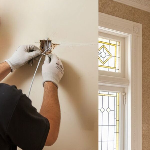 Electrician rewiring knob-and-tube wiring in a home.