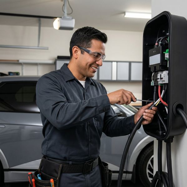 man and EV charger