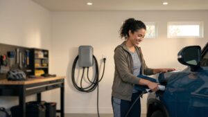 woman charging vehicle