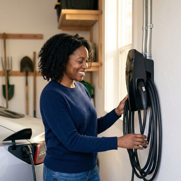 woman and EV station